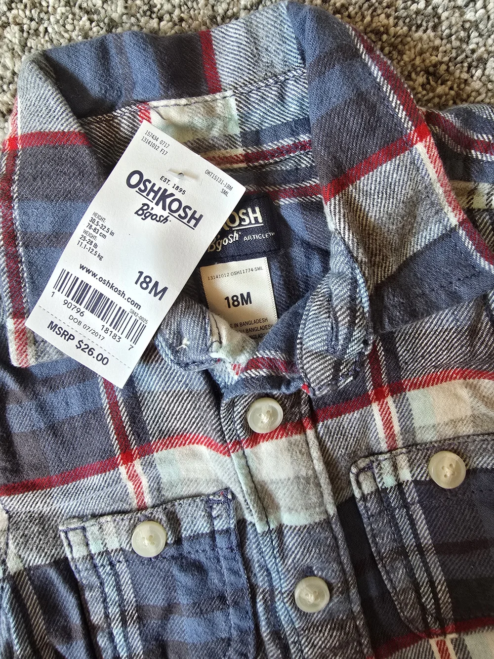 OshKosh B'gosh Toddler Plaid Button-Up Shirt - Blue & Red